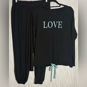 AnyBody Black Pajama Set with Mint Accents